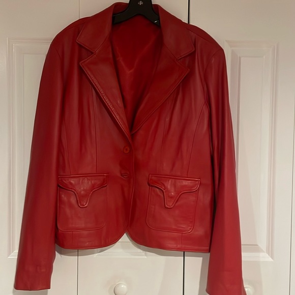 Vera Pelle Jackets & Blazers - Vera Pelle Red real leather blazer women’s marked XXL fits more like large